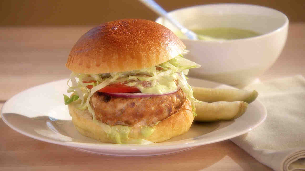 Emeril S Turkey Burgers With Cilantro Mayonnaise Recipe Martha Stewart