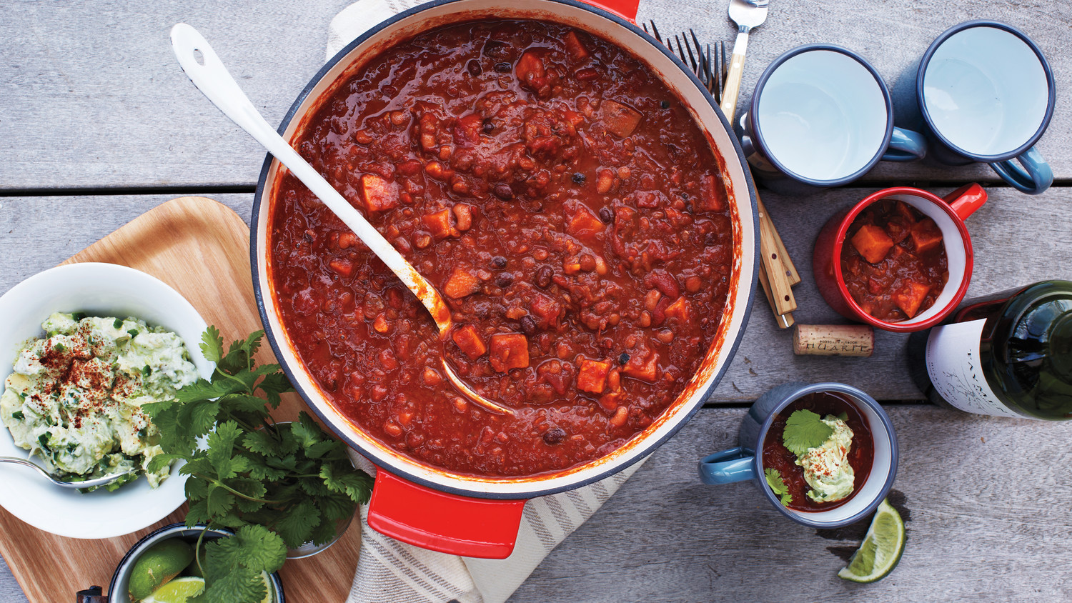 Vegetarian Chili with Avocado Cream