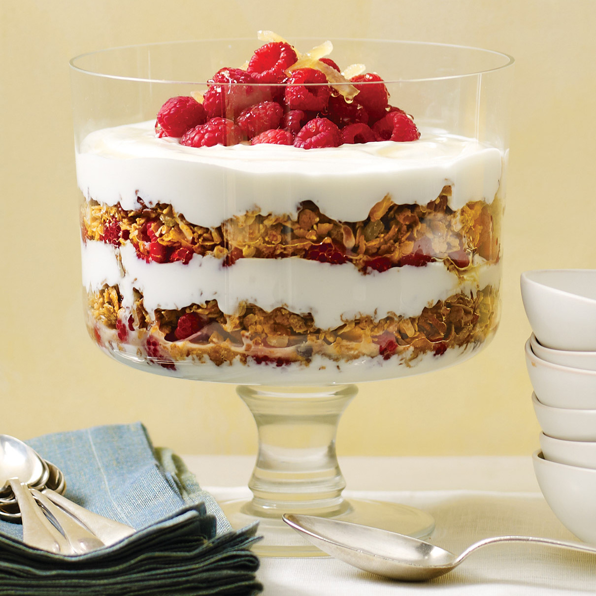 Yogurt Parfait With Granola, Raspberries, And Candied Ginger Recipe ...