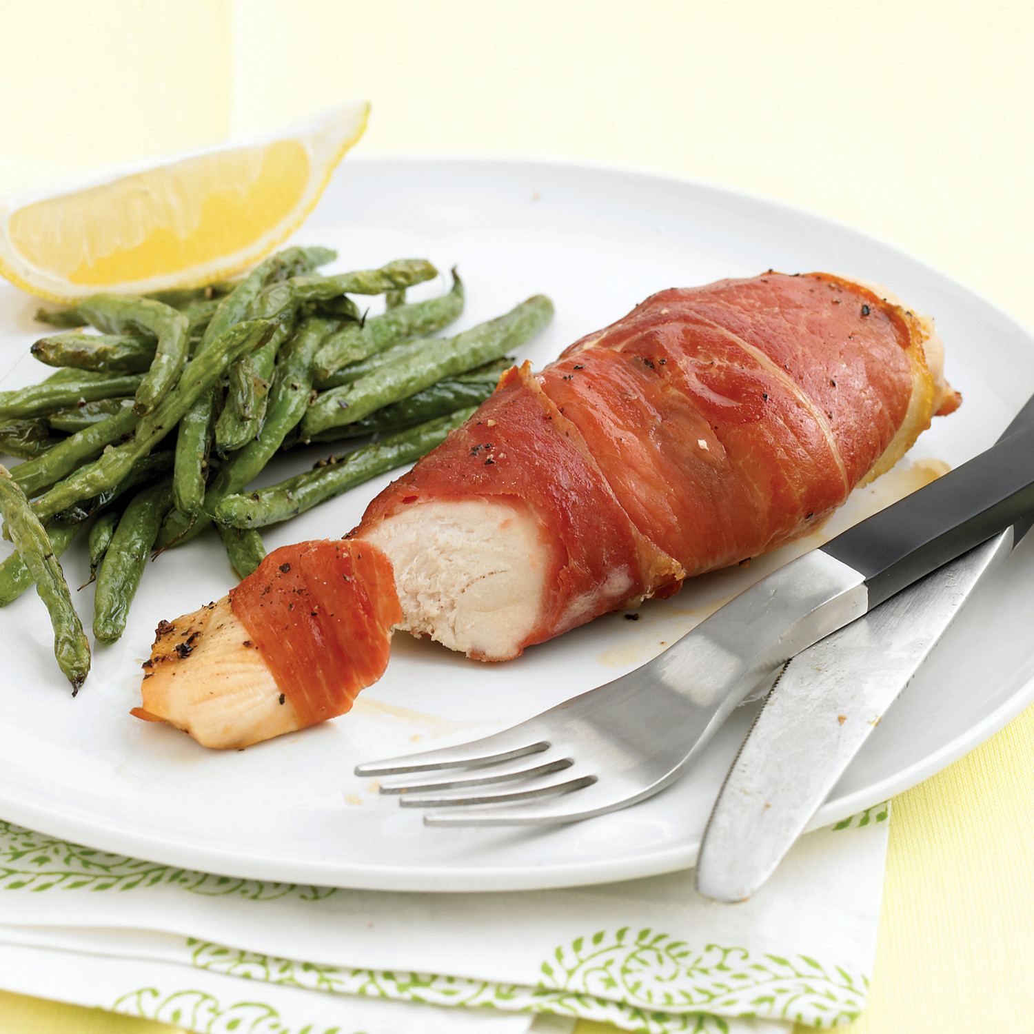 ProsciuttoWrapped Chicken Breast with Roasted Green Beans Recipe