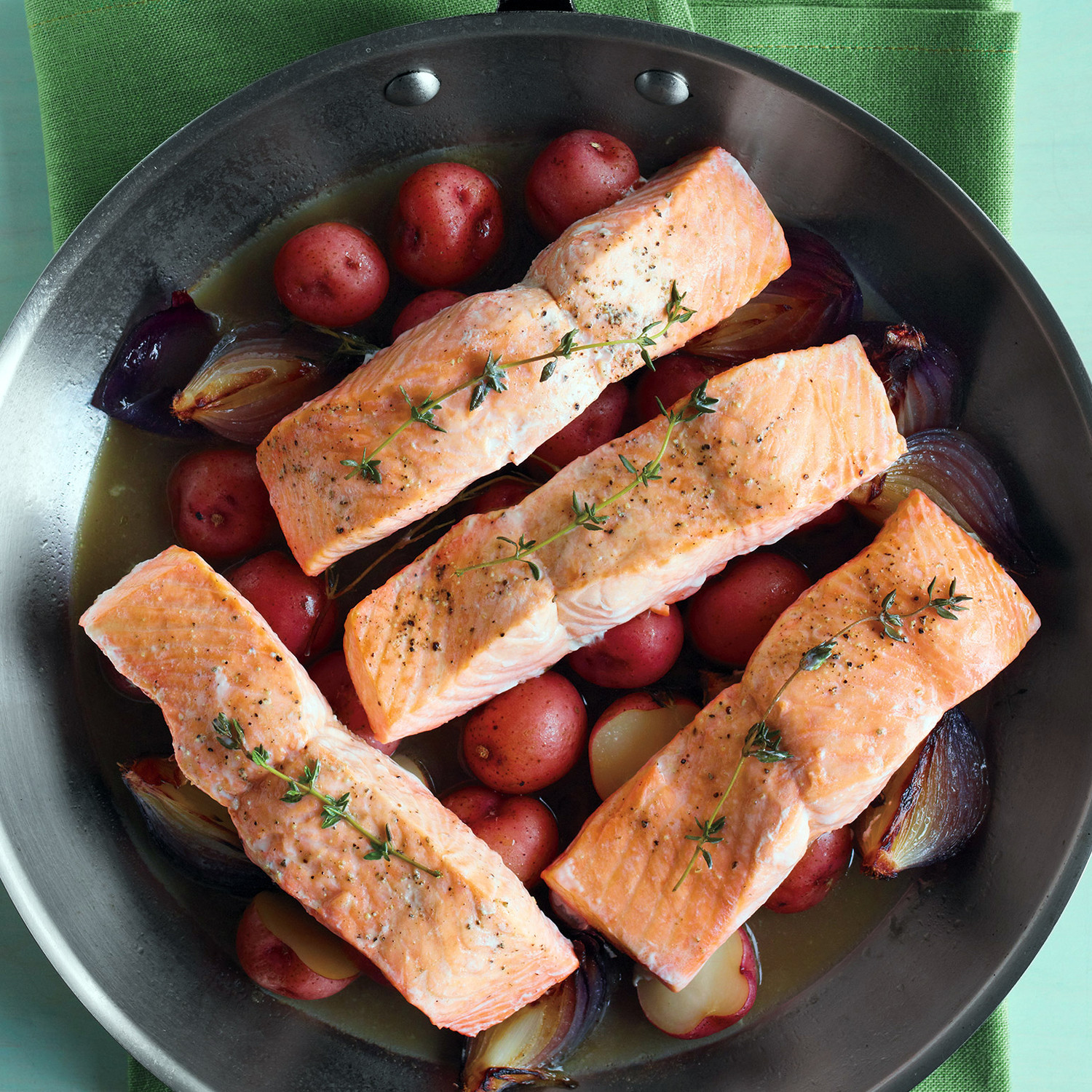 Salmon with Potatoes and Red Onions