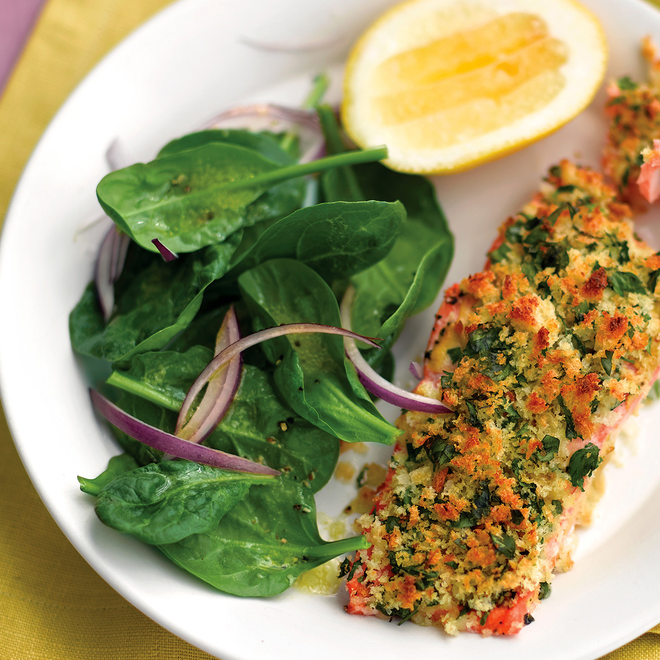 HerbCrusted Salmon with Spinach Salad