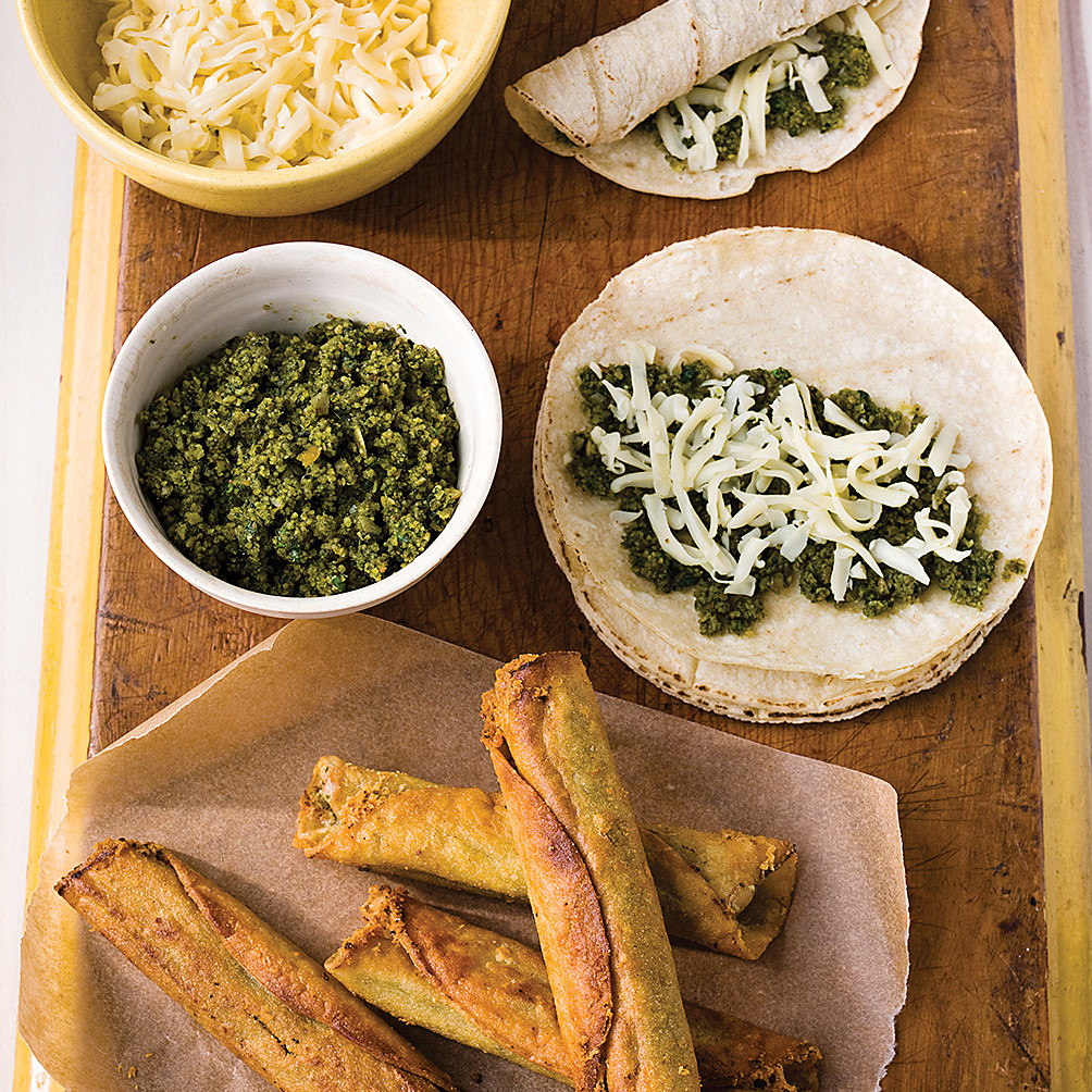 Cheese Flautas with Cilantro Pesto