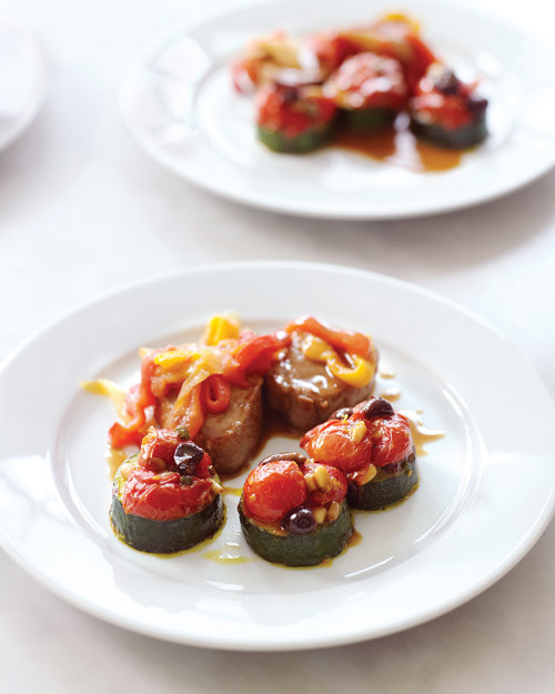Pork Tenderloin Medallions with Piperade Recipe Martha Stewart
