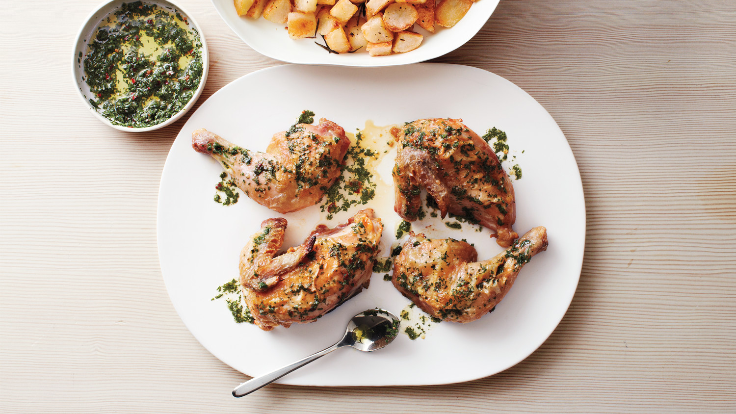 Roasted Quartered Chicken with Herb Sauce