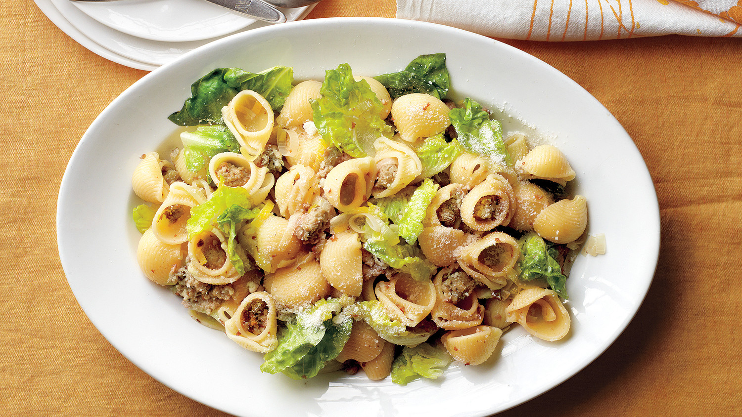 Pasta with Sausage, Leeks, and Lettuce Recipe | Martha Stewart