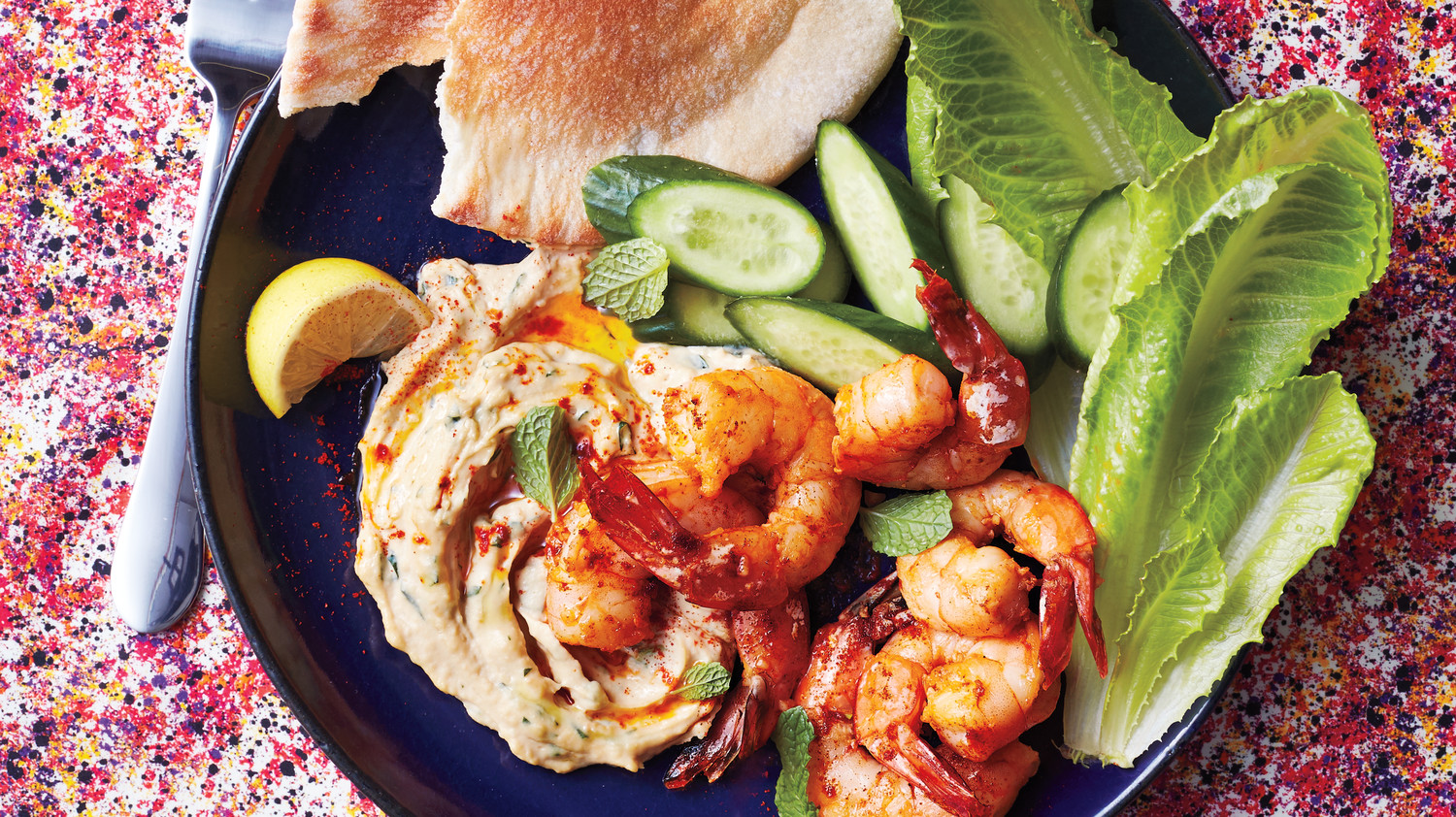 Paprika Shrimp with Hummus and Mint