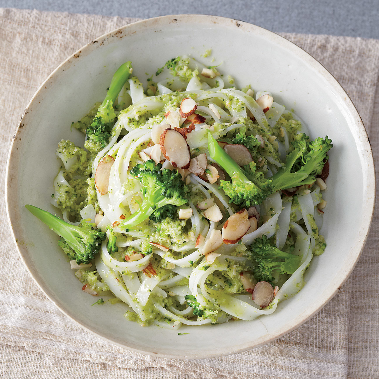 Rice Noodles with BroccoliAlmond Pesto Recipe Martha Stewart