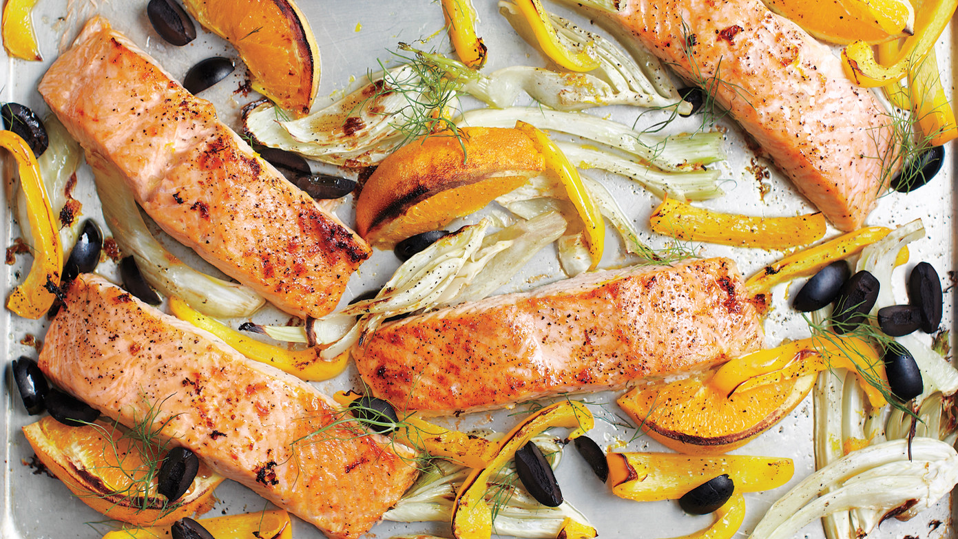 Salmon with Fennel, Bell Pepper, and Olives