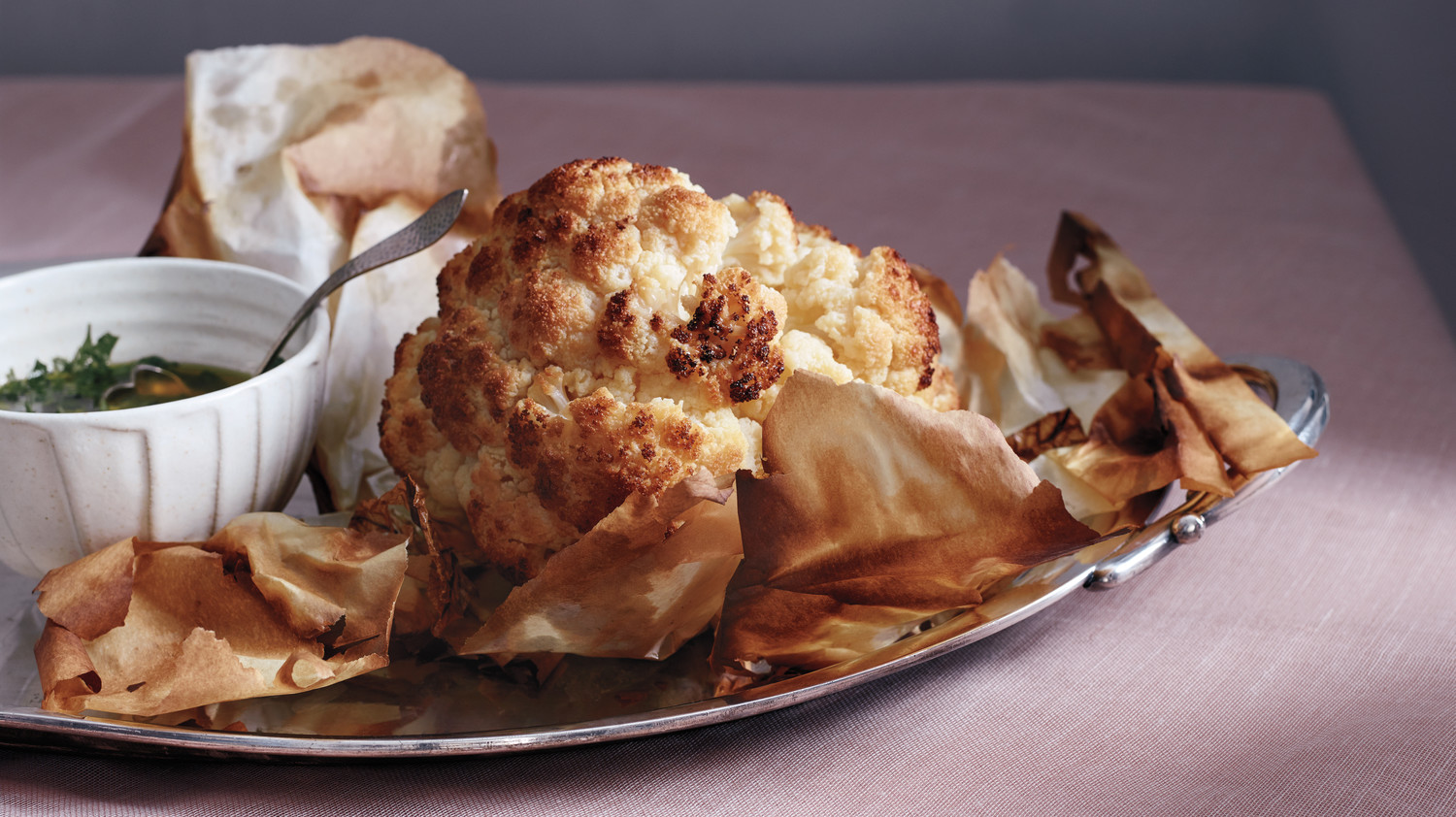 Whole Roasted Cauliflower with Green Herb Sauce Recipe Martha Stewart