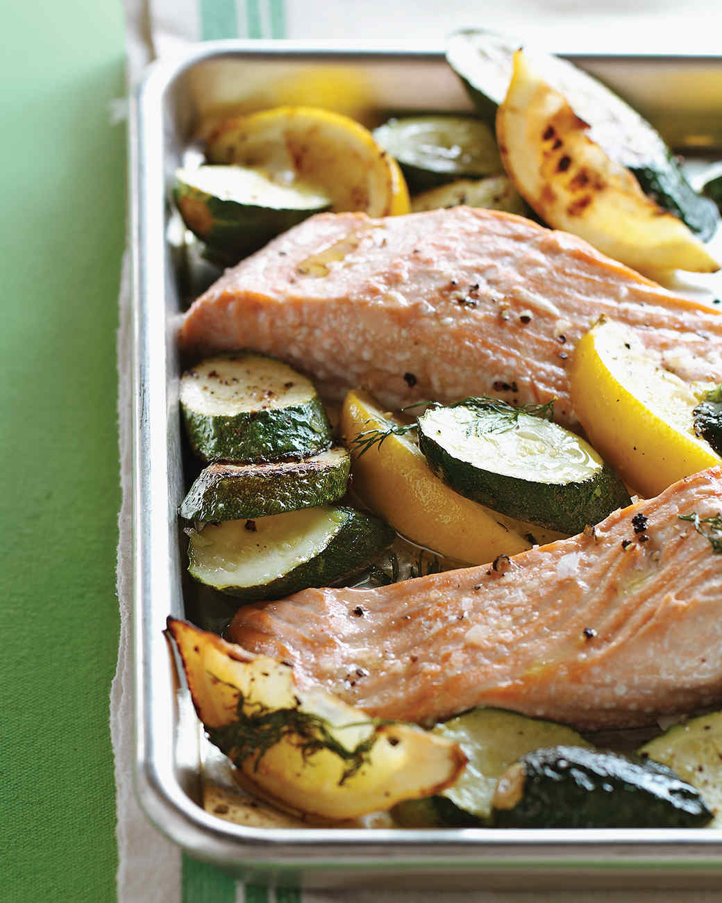Roasted Salmon With Zucchini, Lemon, and Dill