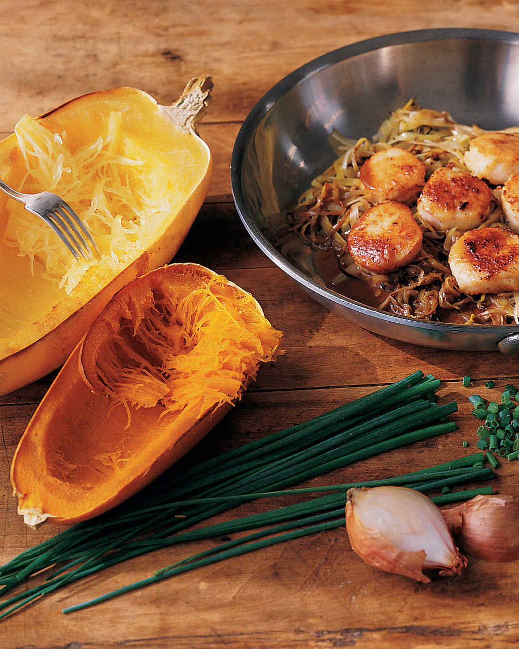 Sauteed Scallops over Spaghetti Squash Recipe | Martha Stewart