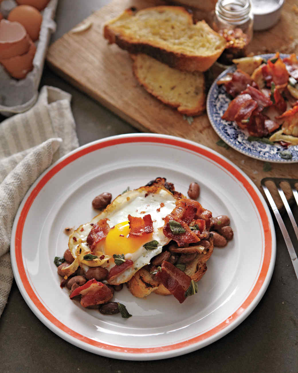 Beans on Toast with Crisp Bacon and Eggs