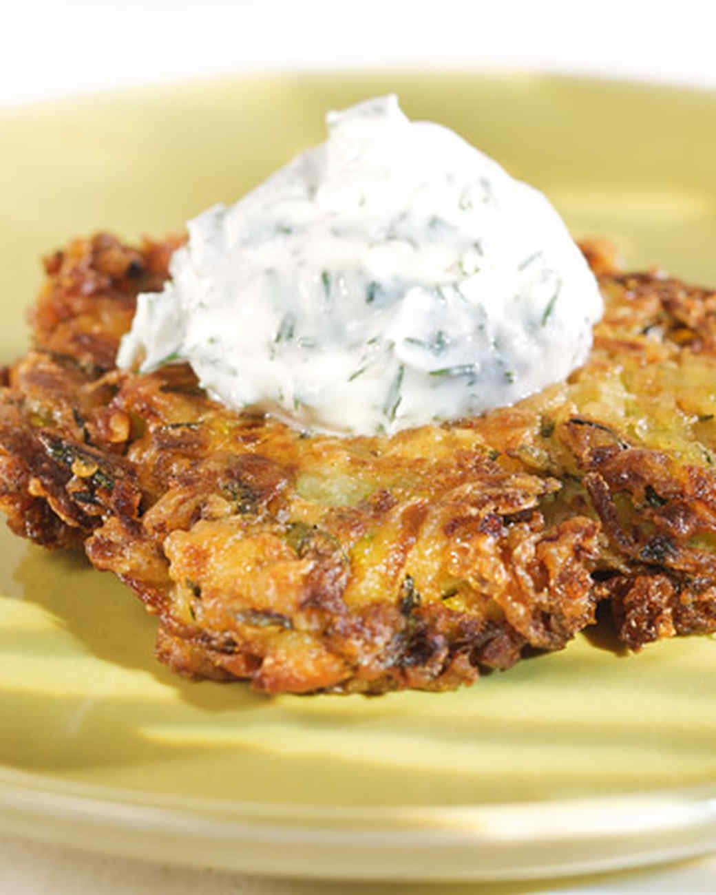 Zucchini Fritters with YogurtDill Sauce Recipe Martha Stewart