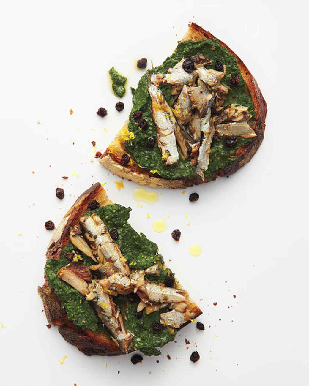 Spinach Pesto on Sardine Crostini Recipe Martha Stewart