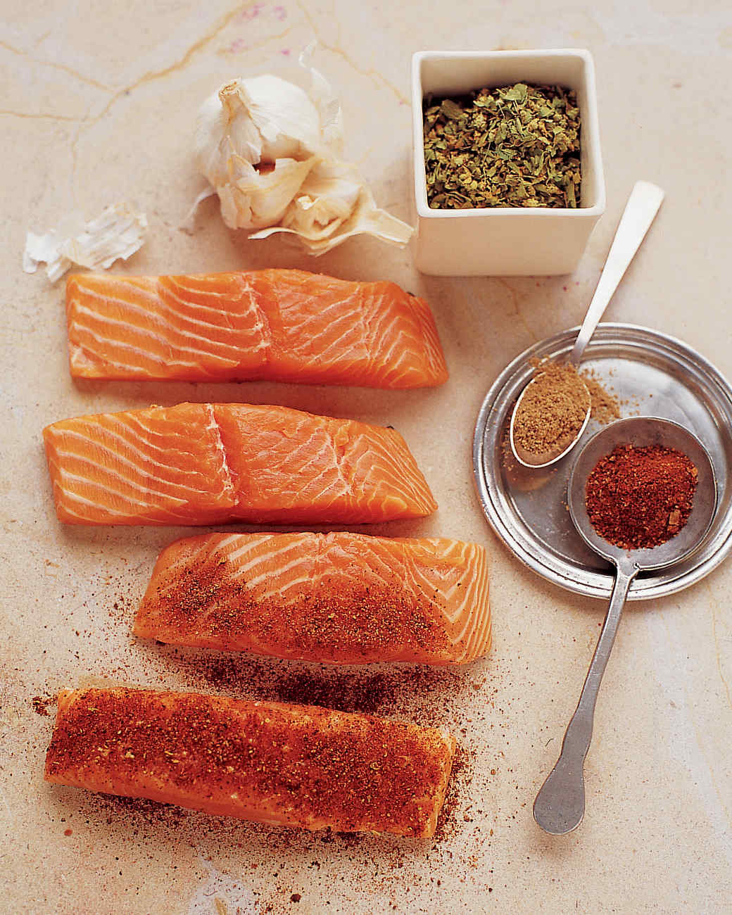 ChiliRubbed Salmon with Papaya and Scallions Recipe Martha Stewart