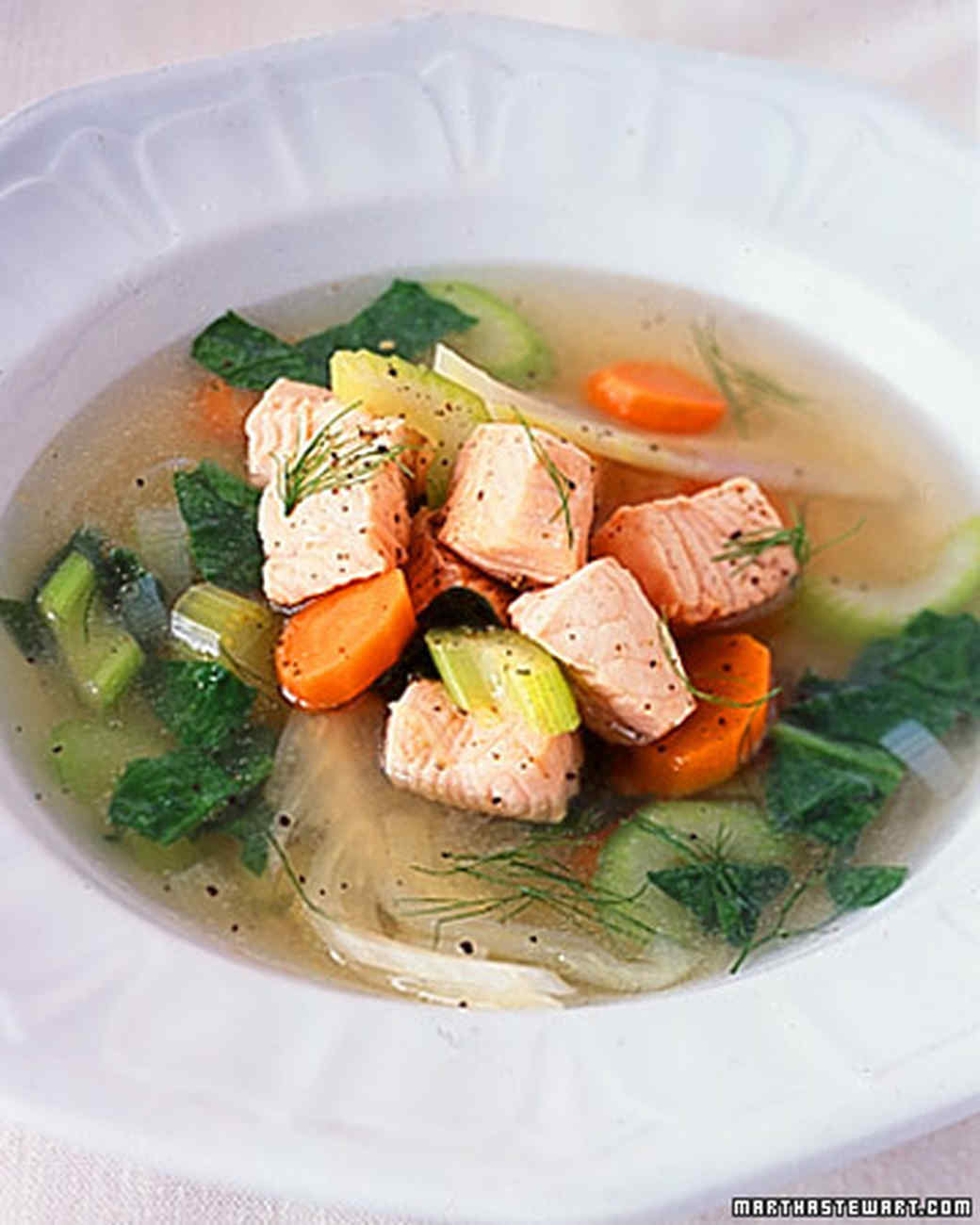Poached Salmon, Leek and Fennel Soup
