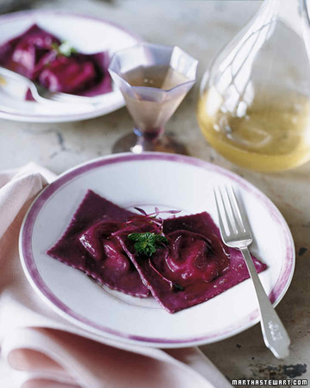 Beet Ravioli Stuffed with Ricotta, Goat Cheese, and Mint Recipe