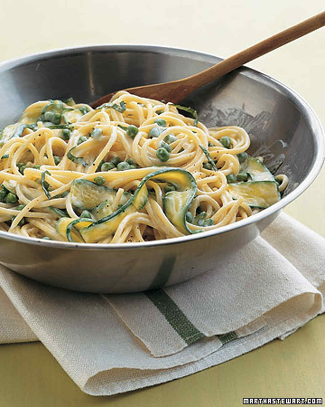 Spaghetti with Peas and Zucchini Ribbons Recipe | Martha Stewart
