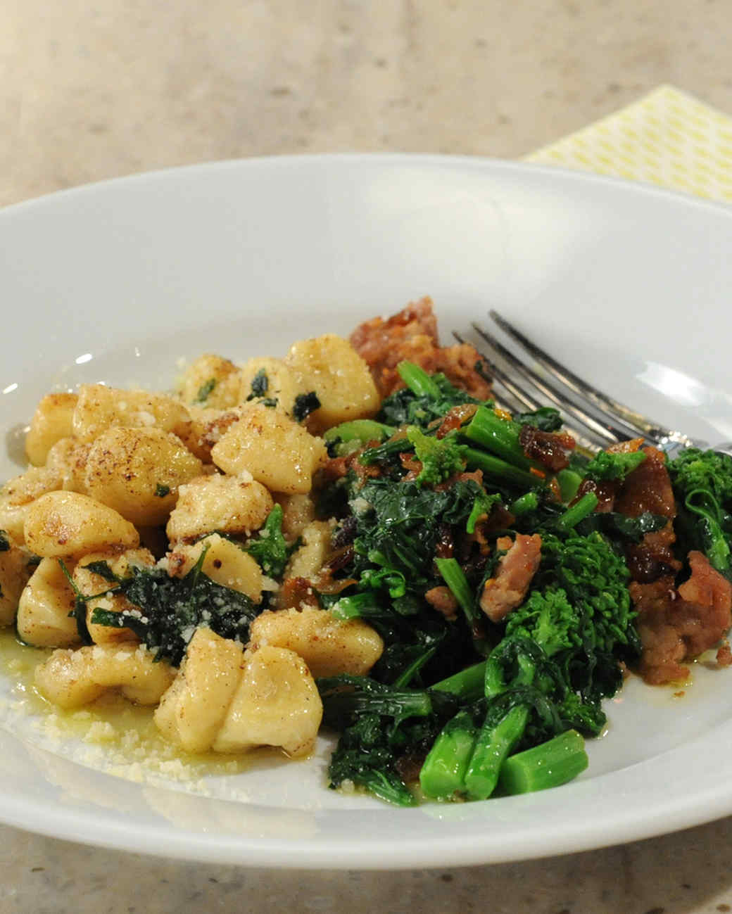 Gnocchi with Spicy Sausage, Caramelized Onions, and Broccoli Rabe