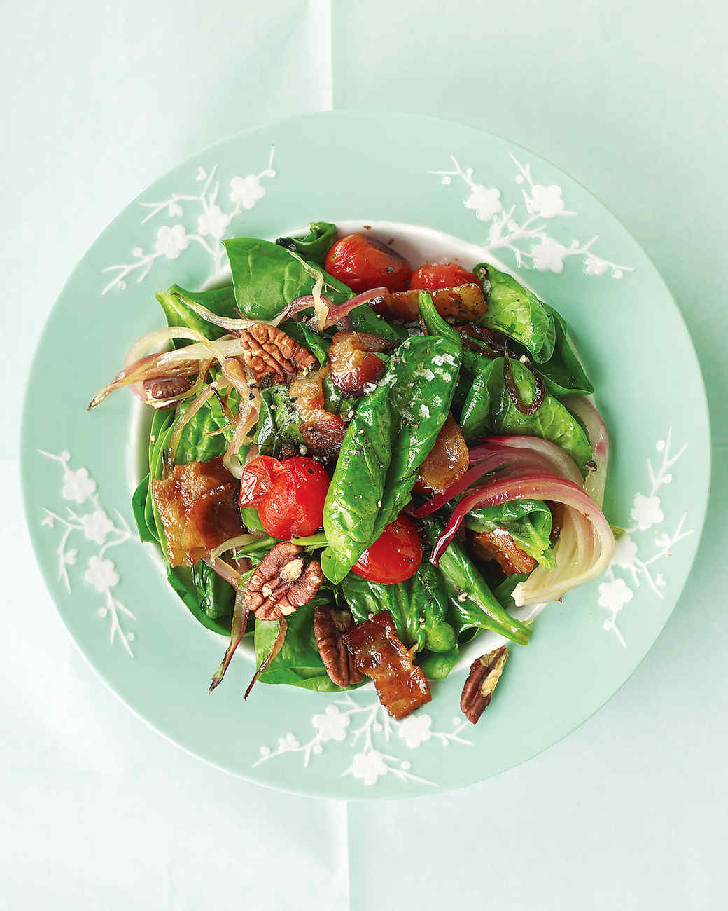Warm Spinach Salad with Bacon, Tomatoes, and Pecans