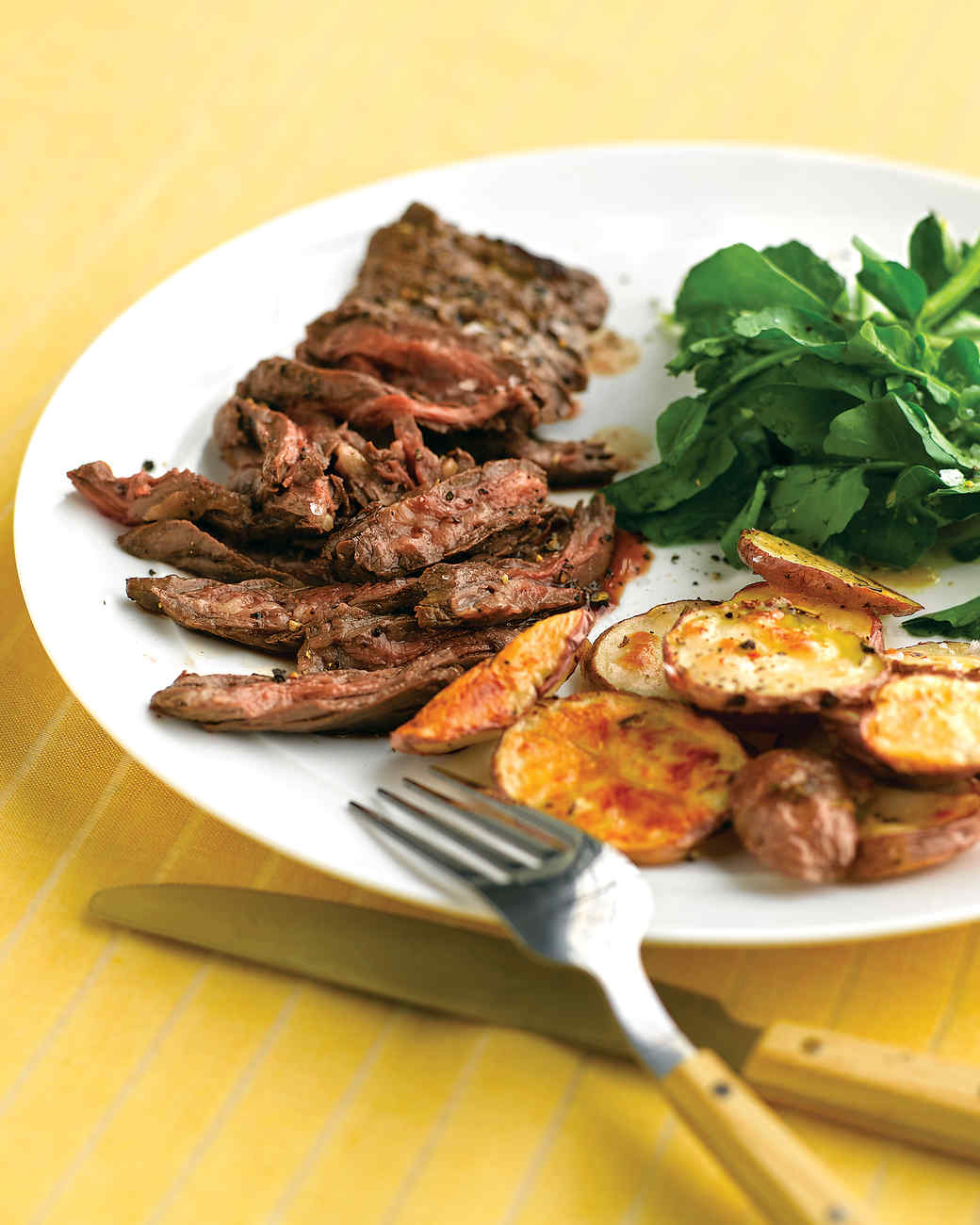 Skirt Steak with Crispy Garlic Potatoes Recipe Martha Stewart