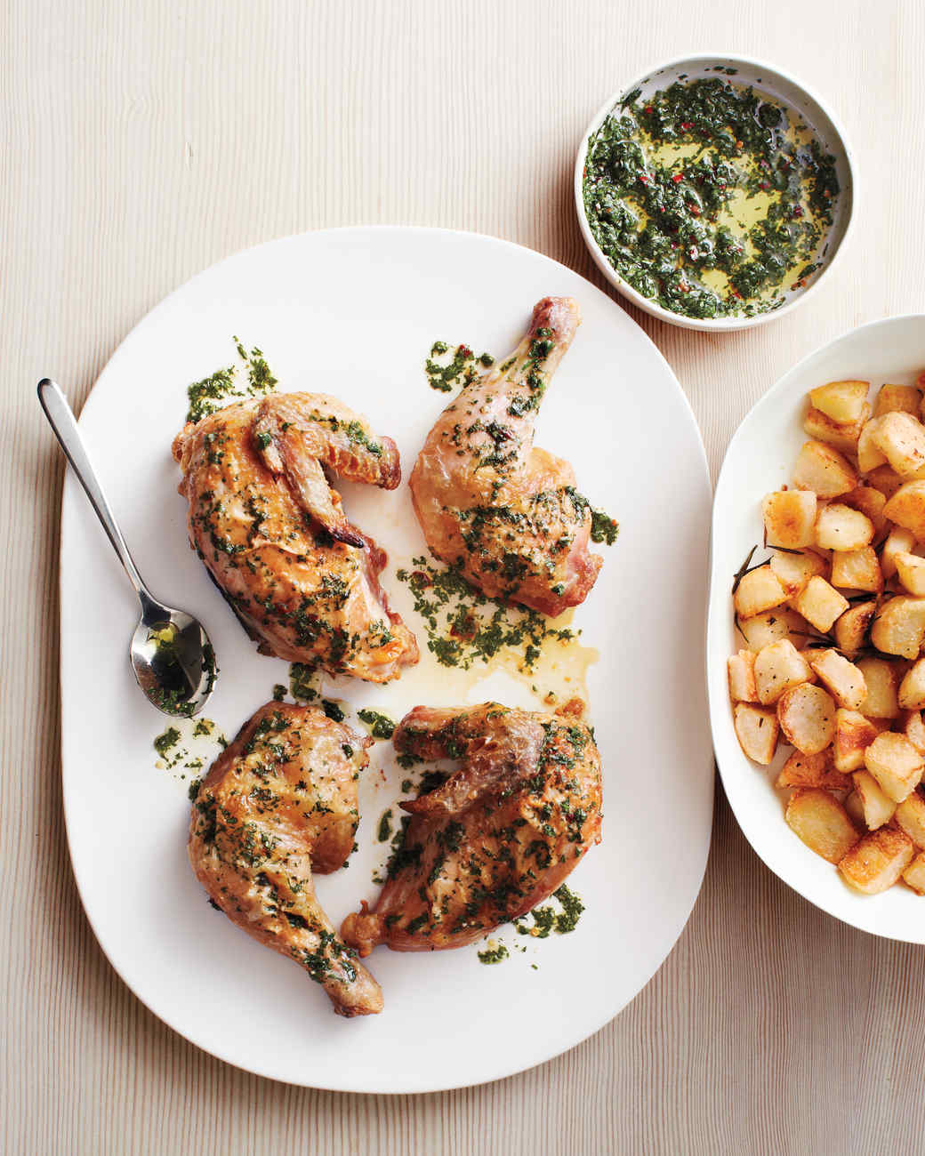 Roasted Quartered Chicken with Herb Sauce