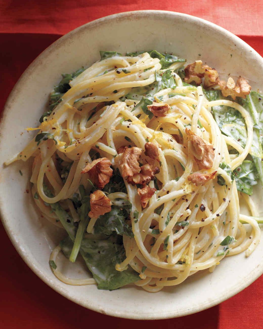 Lemony Pasta with Goat Cheese and Spinach Recipe & Video | Martha Stewart
