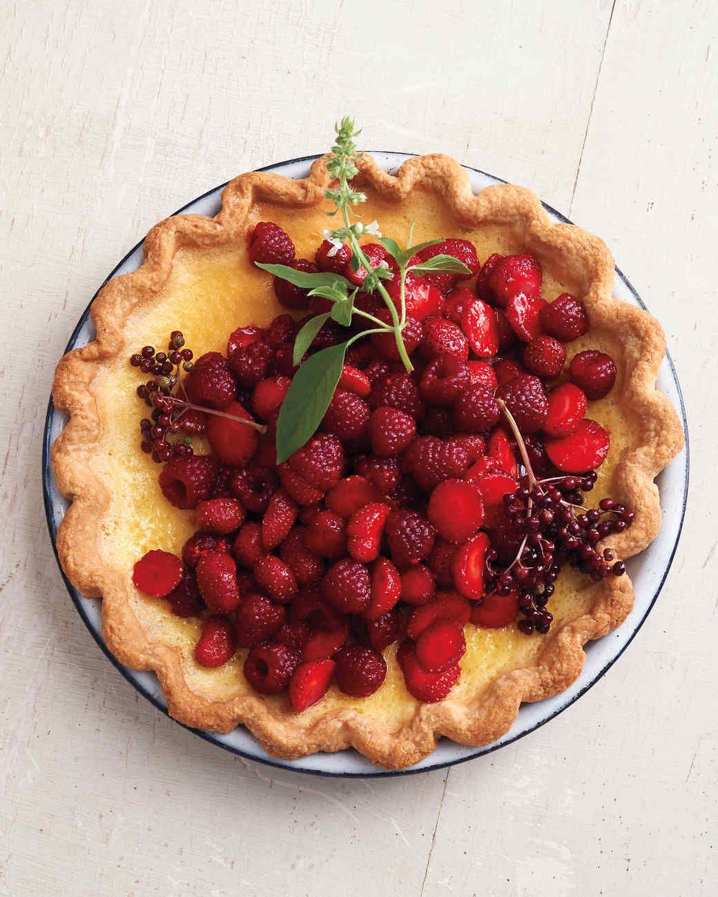 Lemon-Basil Custard Pie with Red Berries