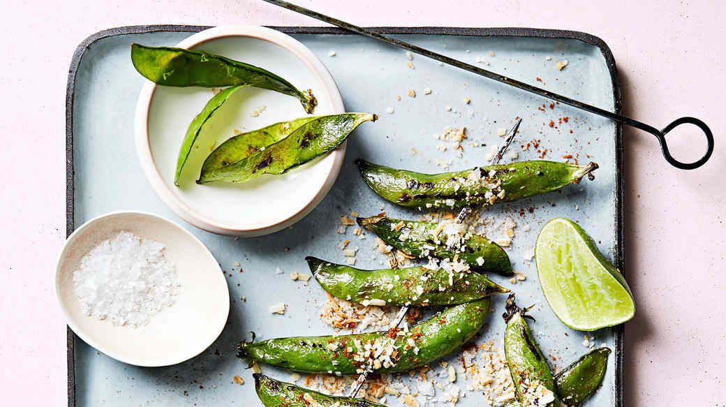 grilled peas with toasted coconut