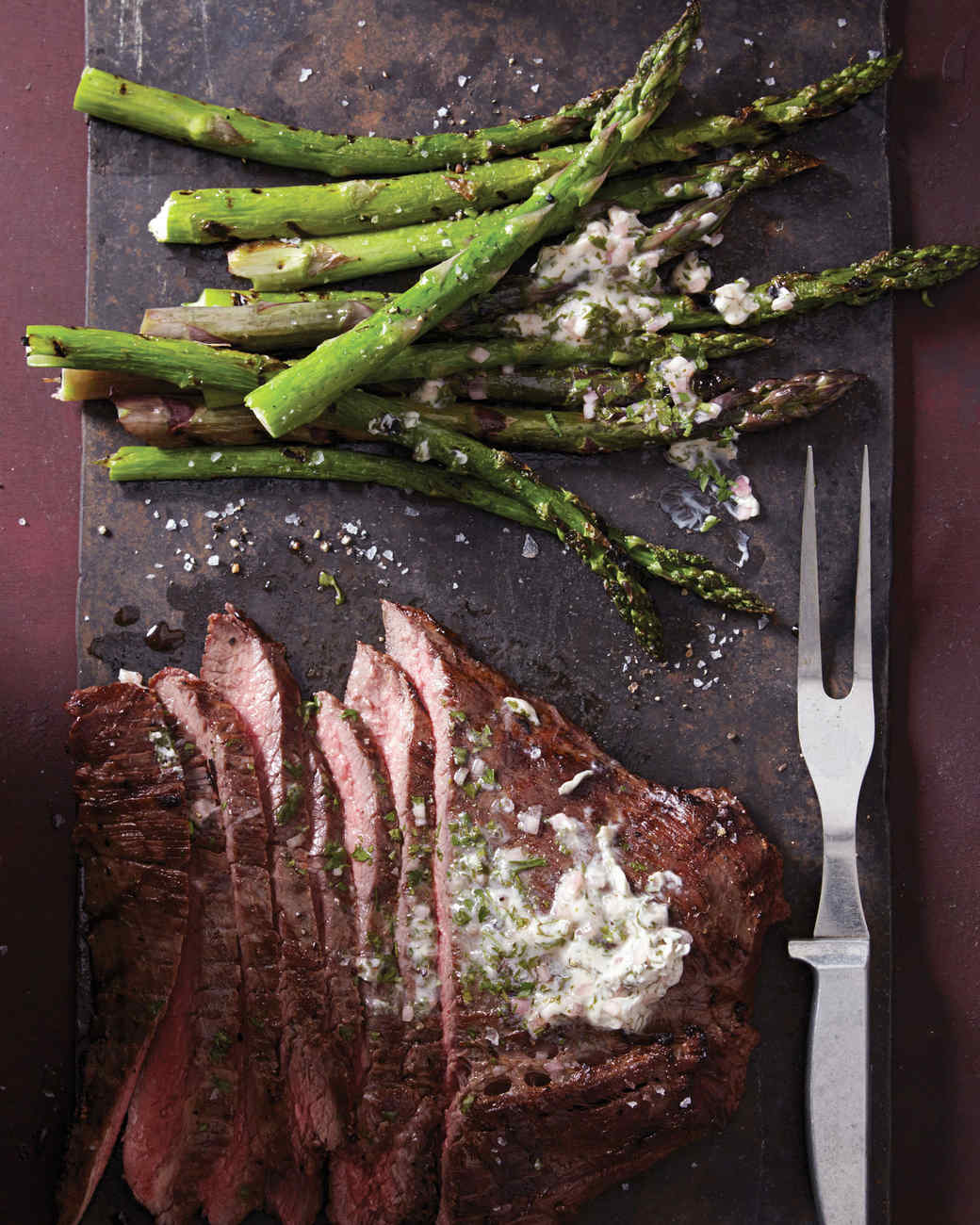 Grilled Flank Steak and Asparagus with Chimichurri Butter