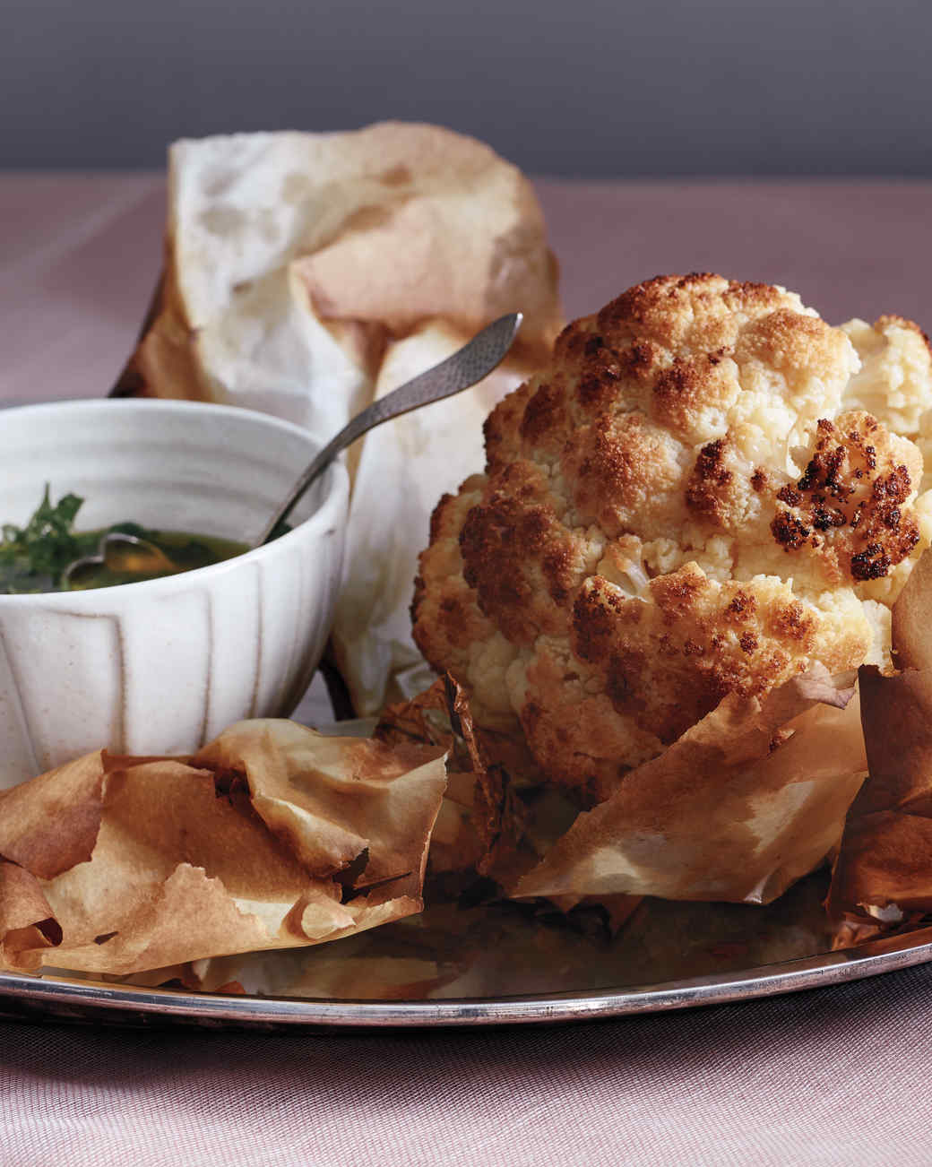 Whole Roasted Cauliflower with Green Herb Sauce Recipe Martha Stewart