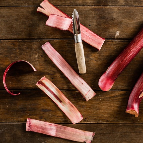 Peel rhubarb stalks