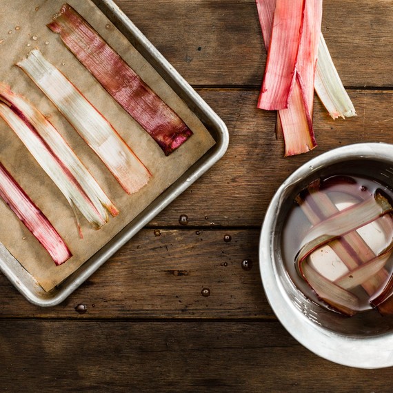 Soak rhubarb in simple syrup