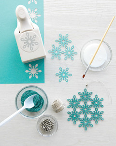snowflake ornaments glue glittered eric martha stewart punch snowflakes card pike