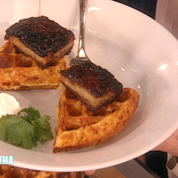 Pork Belly and Cheddar-Chile Waffles