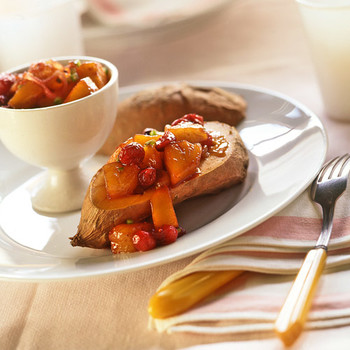 Roasted Sweet Potatoes With Pineapple Cranberry Chutney Martha Stewart
