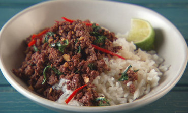 Video: Spicy Thai Basil Pork with Sweet Coconut Rice Recipe | Martha ...