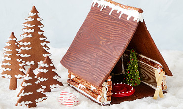gingerbread house with trees