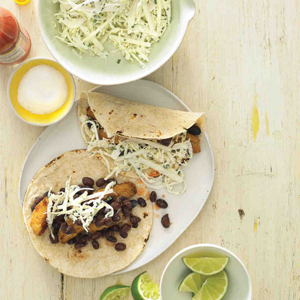 Fish Tacos With Cabbage Jicama And Black Beans Recipe Martha Stewart