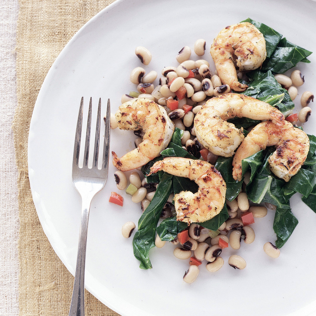 CuminDusted Shrimp with BlackEyed Peas and Collard Greens