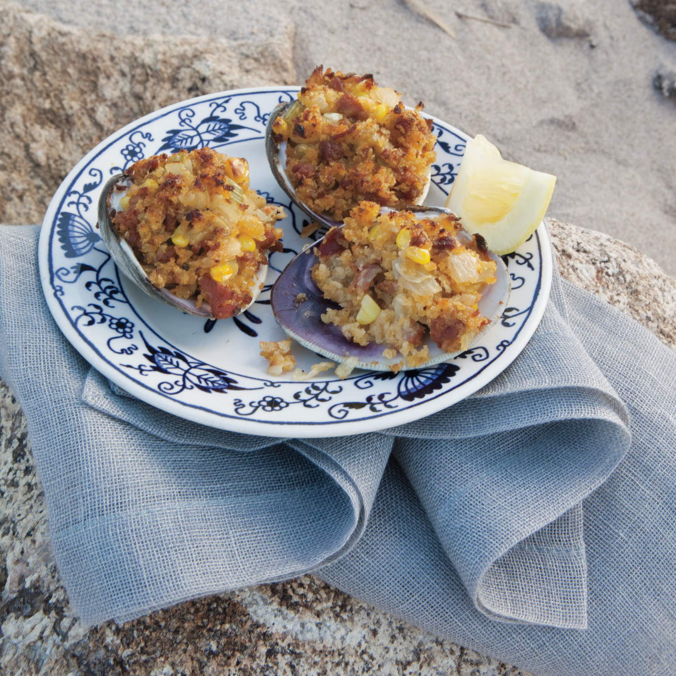 Stuffed Clams with Linguica and Corn