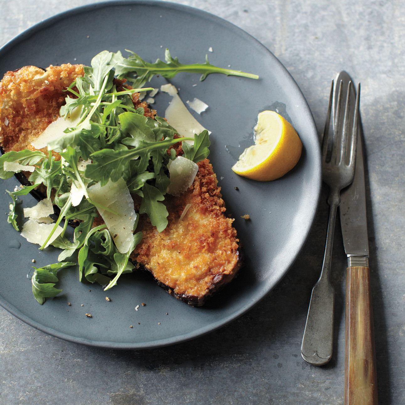 Breaded Eggplant with Arugula and Parmesan