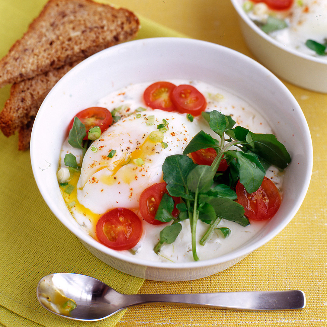 Poached Egg with Baked Yogurt and Watercress