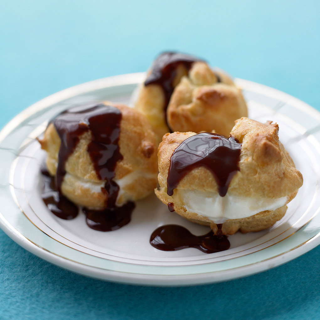 Cream Puffs with Ice Cream and Hot Fudge Sauce