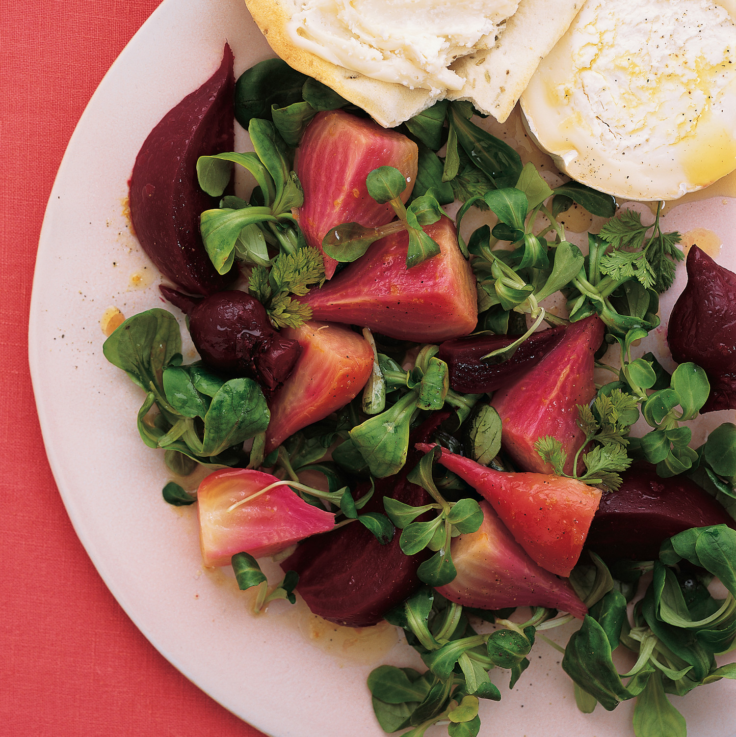 Beet and Mache Salad with Aged Goat Cheese