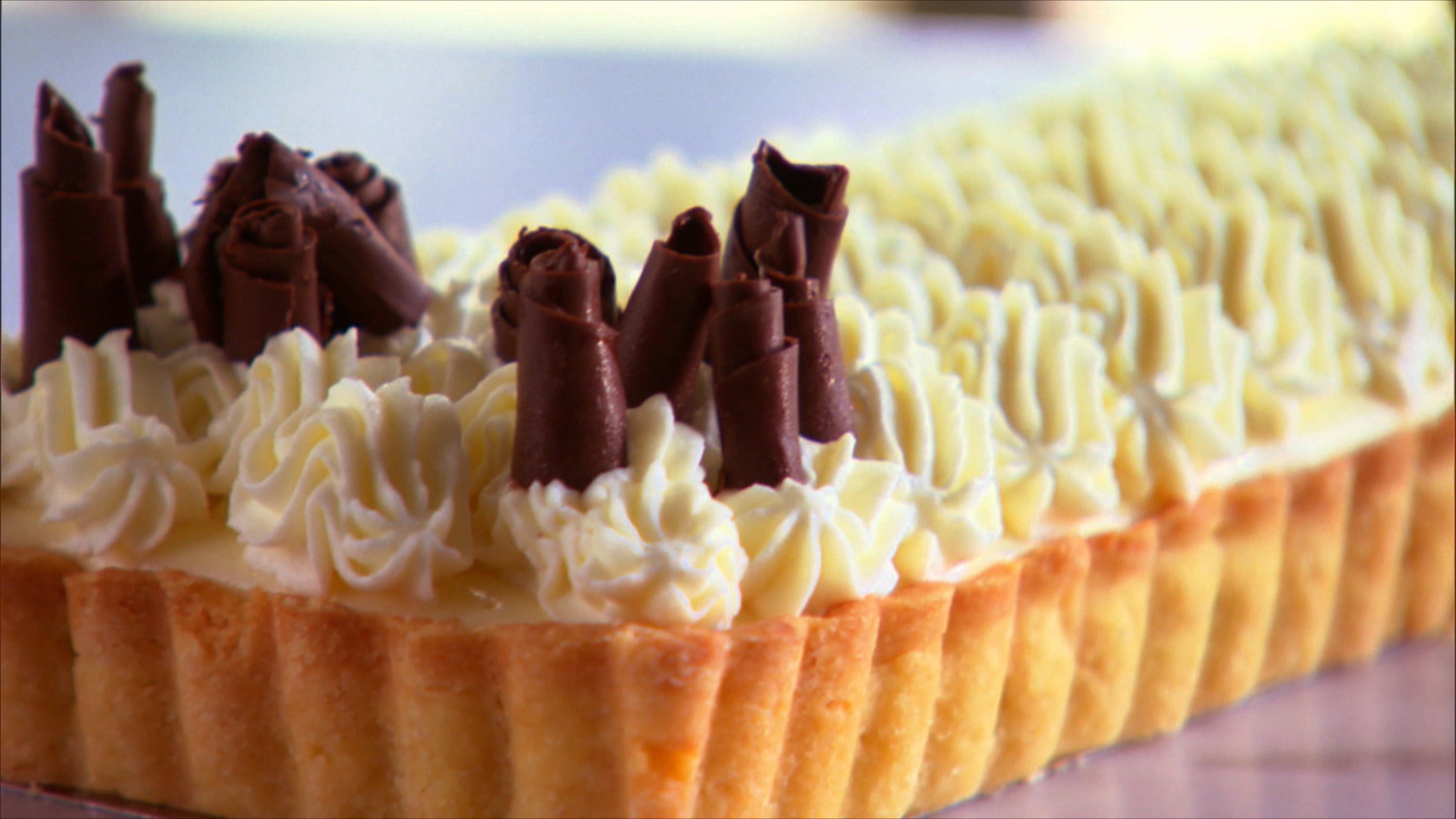 Video Chilled Black Bottom Tart with Whipped Cream and Chocolate Curls