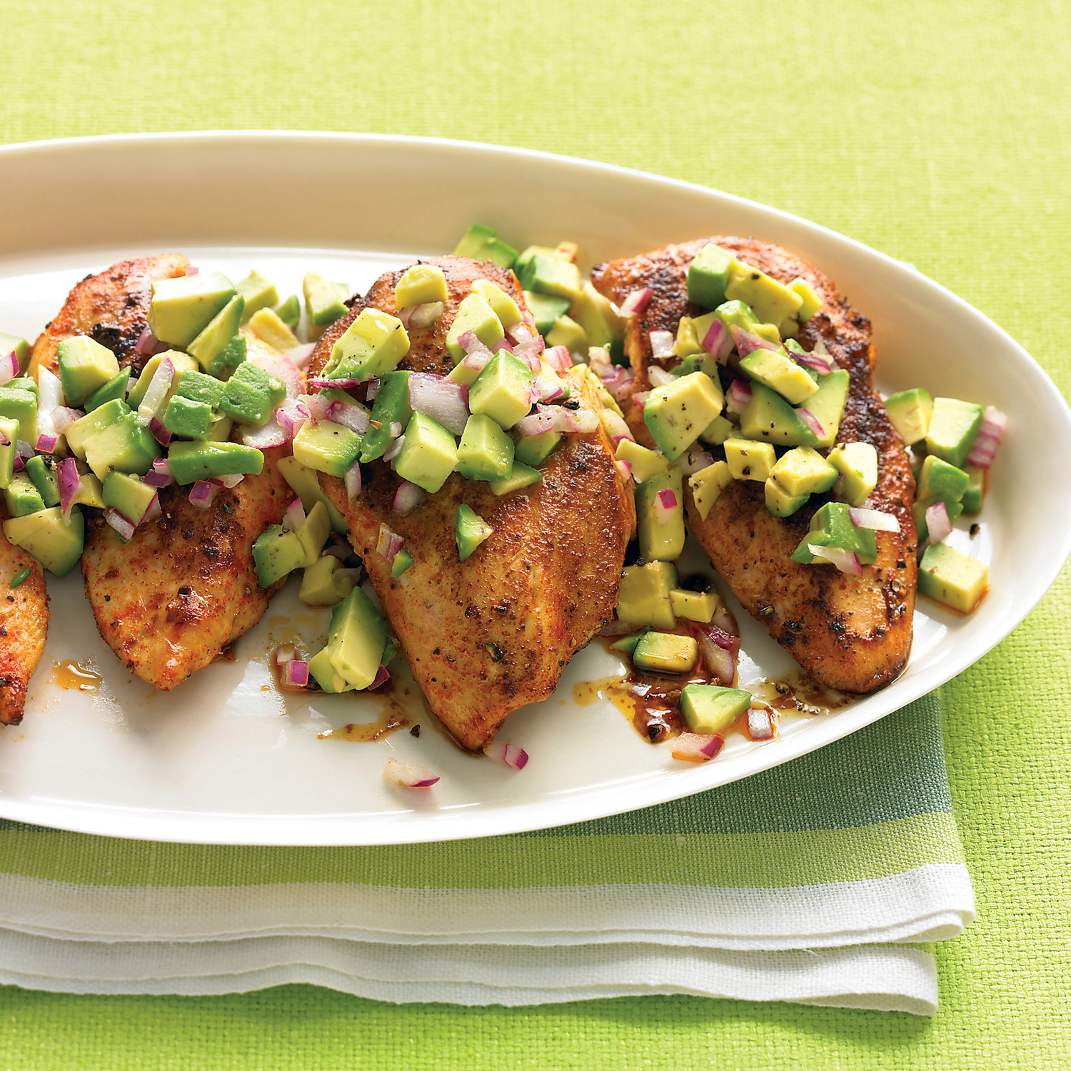 CayenneRubbed Chicken with Avocado Salsa