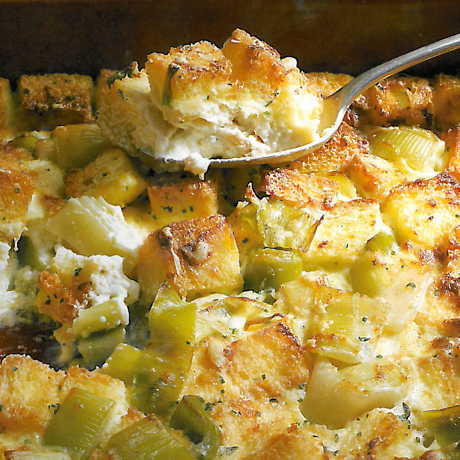 Leek Bread Pudding Recipe & Video | Martha Stewart