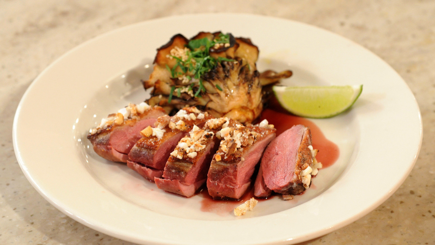 Almond-Caramelized Duck Breast with Amaretto Jus Recipe & Video | Martha Stewart